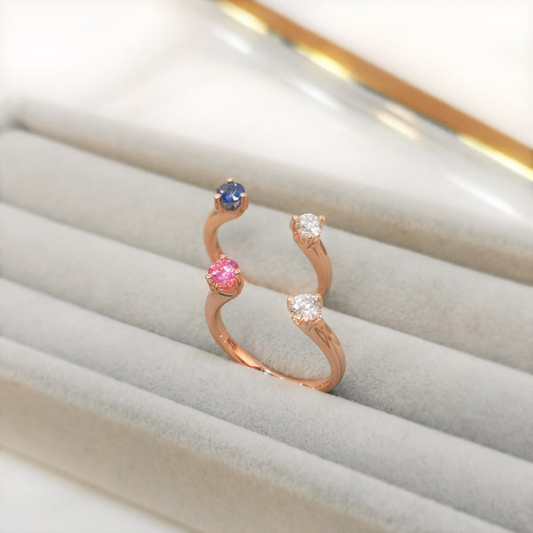 9k Rose Gold Blue Sapphire and Moissanite Band