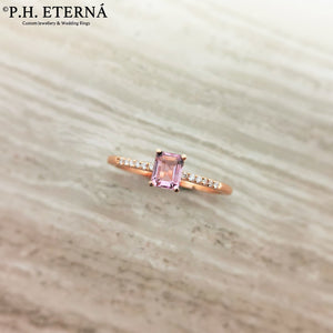 [Pre-Order] 18k Rose Gold Emerald Cut Lavender Spinel & Diamond Ring (0.50ct)