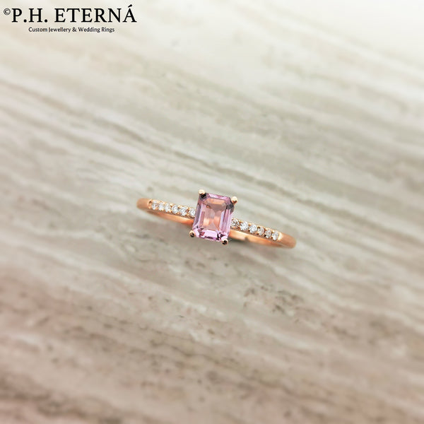 [Pre-Order] 18k Rose Gold Emerald Cut Lavender Spinel & Diamond Ring (0.50ct)