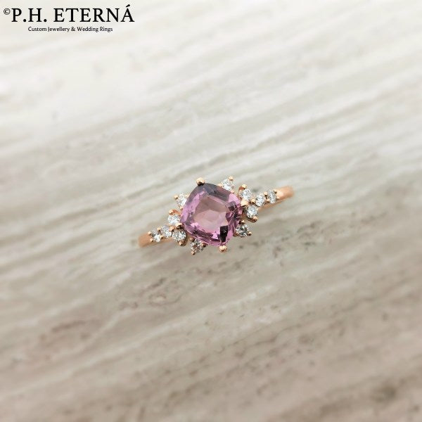 [Pre-Order] 18k Rose Gold Lavender Asscher Spinel and Diamond Ring (1.20ct)