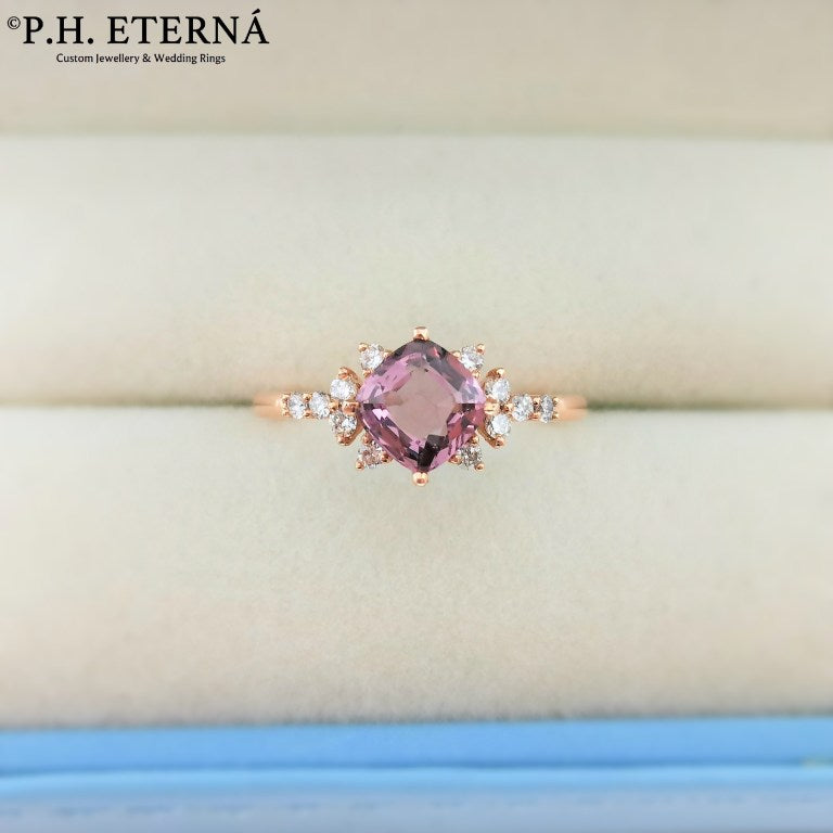 [Pre-Order] 18k Rose Gold Lavender Asscher Spinel and Diamond Ring (1.20ct)