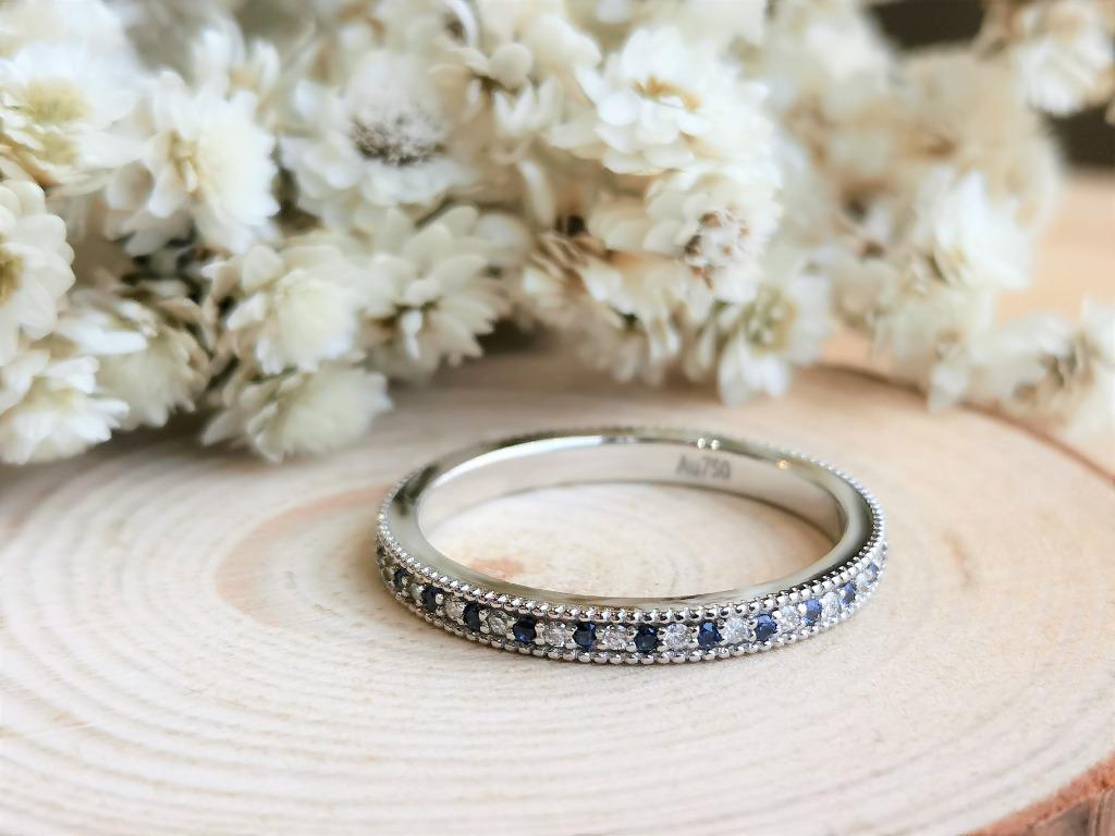 18k White Gold Blue Sapphire and Diamond Eternity Band