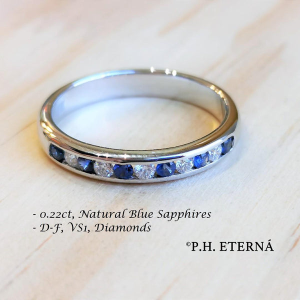 18k White Gold 0.22ct Blue Sapphire and Diamond Band
