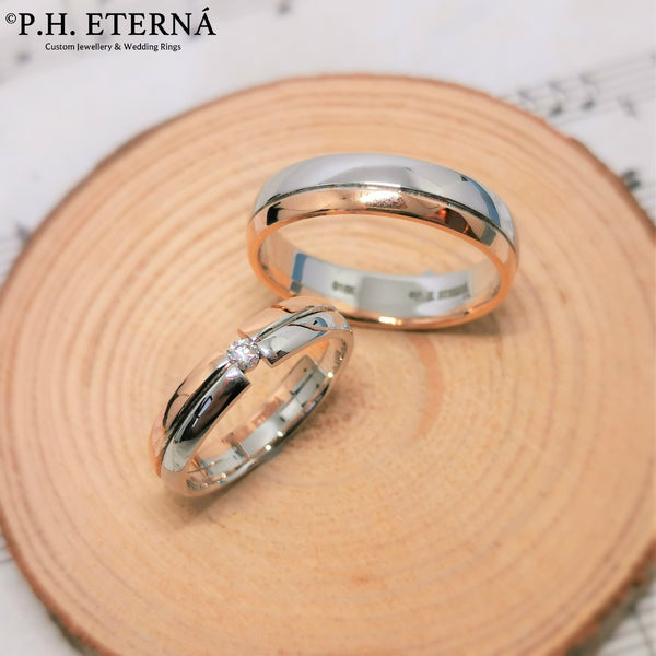 18k White & Rose Gold Diamond Wedding Band Set