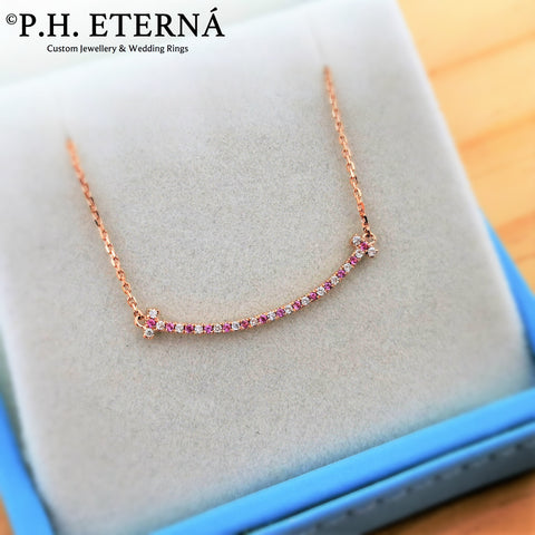 [Pre-Order] 18k Rose Gold Diamond and Pink Sapphire Smile Necklace