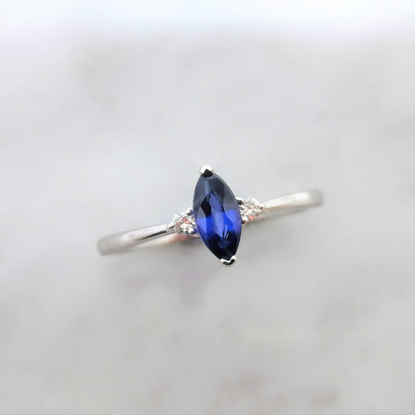 18k White Gold 0.50ct Marquise Blue Sapphire and Diamond Ring