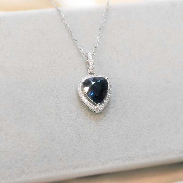 18k White Gold 1.30ct Blue Sapphire and Diamond Pendant