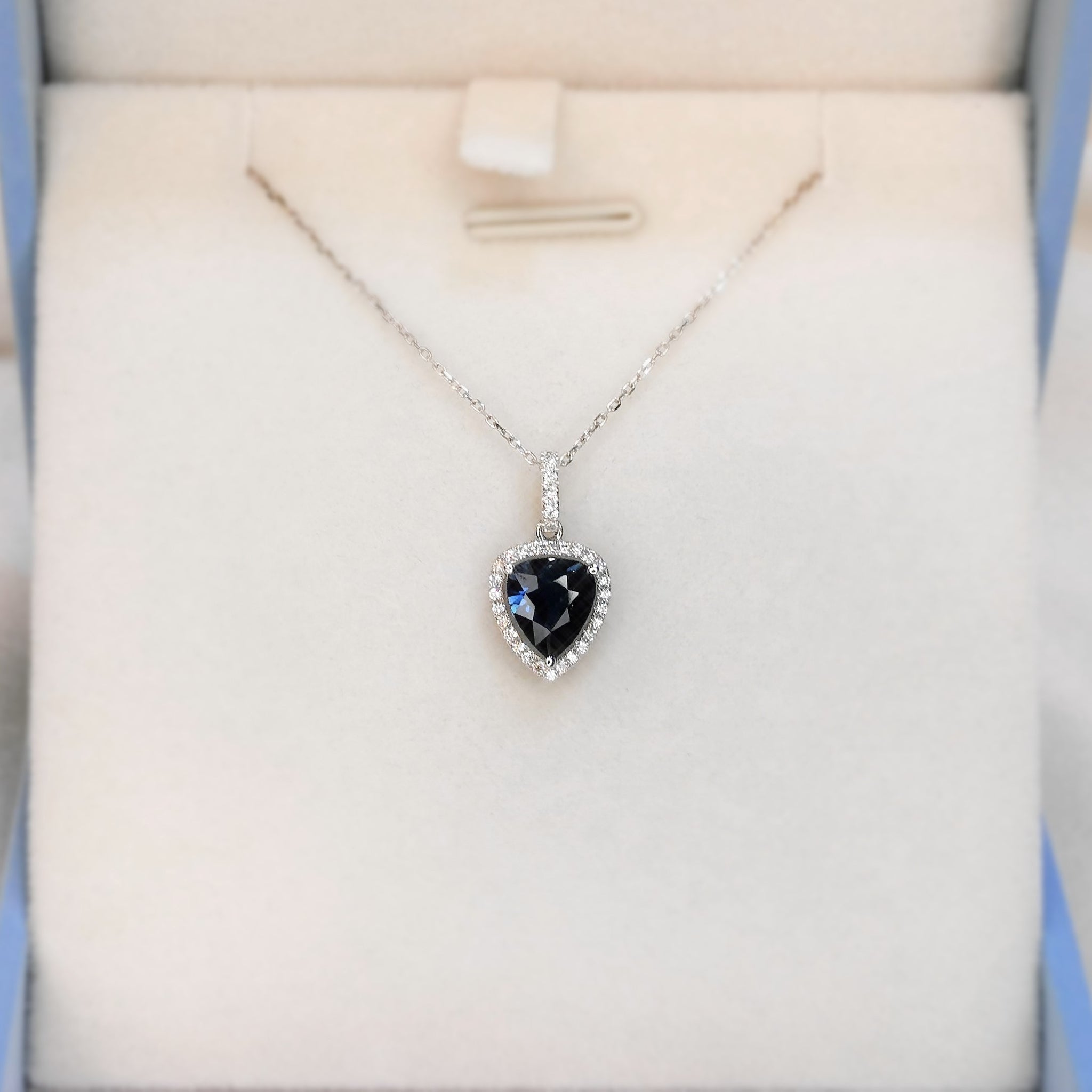 18k White Gold 1.30ct Blue Sapphire and Diamond Pendant