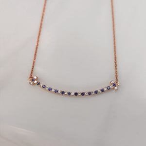 18k Rose Gold Diamond and Blue Sapphire Smile Necklace