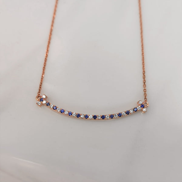 18k Rose Gold Diamond and Blue Sapphire Smile Necklace