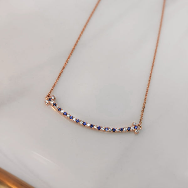 18k Rose Gold Diamond and Blue Sapphire Smile Necklace