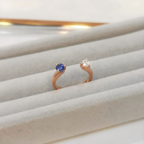 9k Rose Gold Blue Sapphire and Moissanite Band