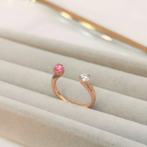 9k Rose Gold Pink Sapphire and Moissanite Band